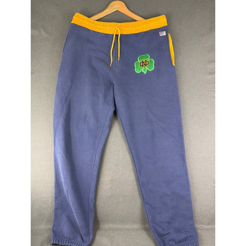 VTG The Game Mens Blue University Of Notre Dame Sweatpants Embroidered Logo L